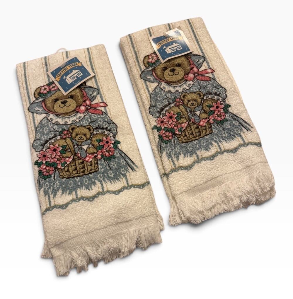 NEW Vintage SET OF 2 Cannon Country Store Teddy Bear Kitchen Towels 4052/20